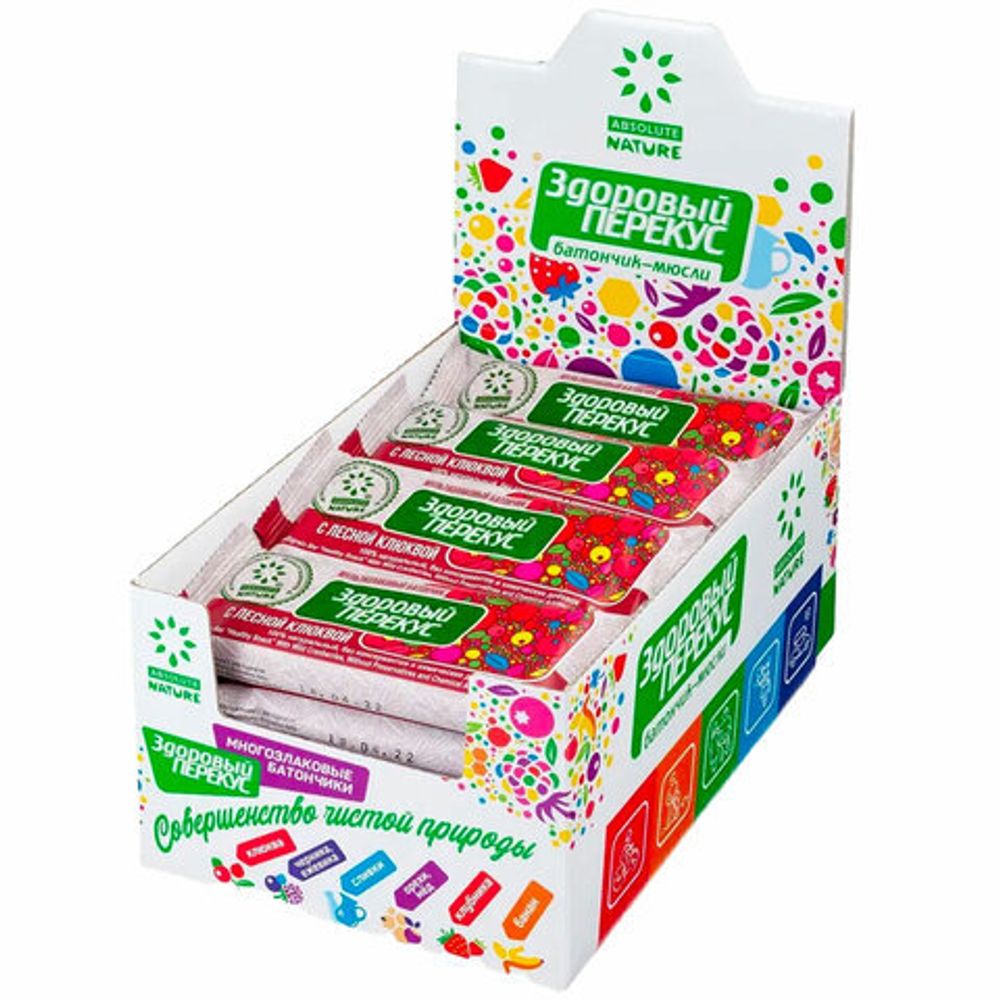 Батончик-мюсли ЗДОРОВЫЙ ПЕРЕКУС с клюквой, 20 шт. по 55 г, 16919