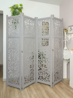 Ширма деревянная резная "Узоры", 4 створки, серая состаренная 1800*2000 мм