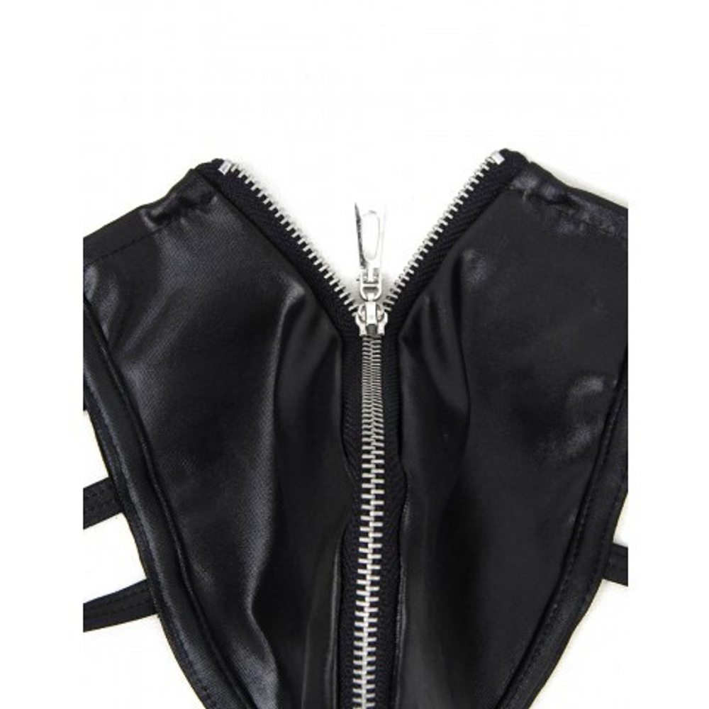 Кожаные мужские стринги Ohyeah Zipper Black, на молнии со стрепами, L