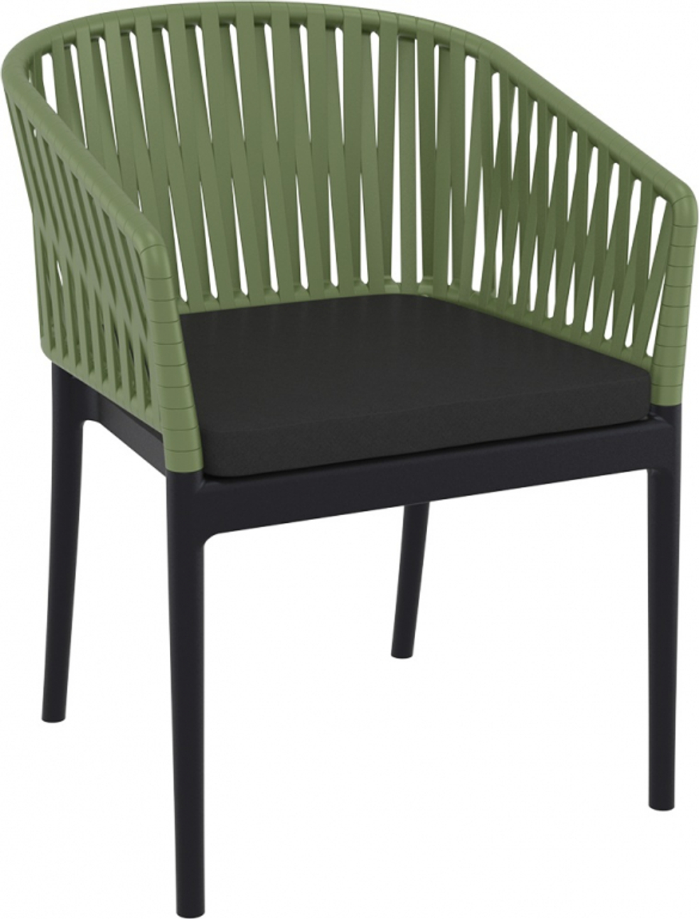 Кресло пластиковое с подушками Siesta Contract Portofino, черный, оливковый, черный