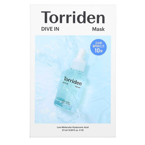 Torriden, Dive In, маска с низкомолекулярной гиалуроновой кислотой, 10 шт. по 27 мл (0,91 жидк. унции)