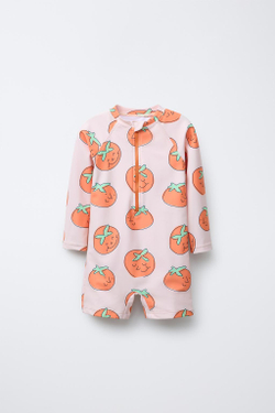 ZARA КОРОТКИЙ КОМБИНЕЗОН С ПРИНТОМ «ПОМИДОРЫ», ОРАНЖЕВЫЙ
