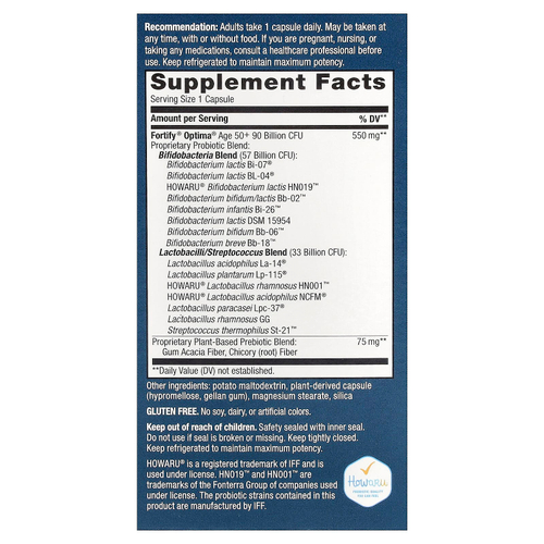 Nature's Way, пробиотик Optima®, Fortify® для людей старше 50 лет, 90 млрд КОЕ, 30 капсул с отсроченным высвобождением