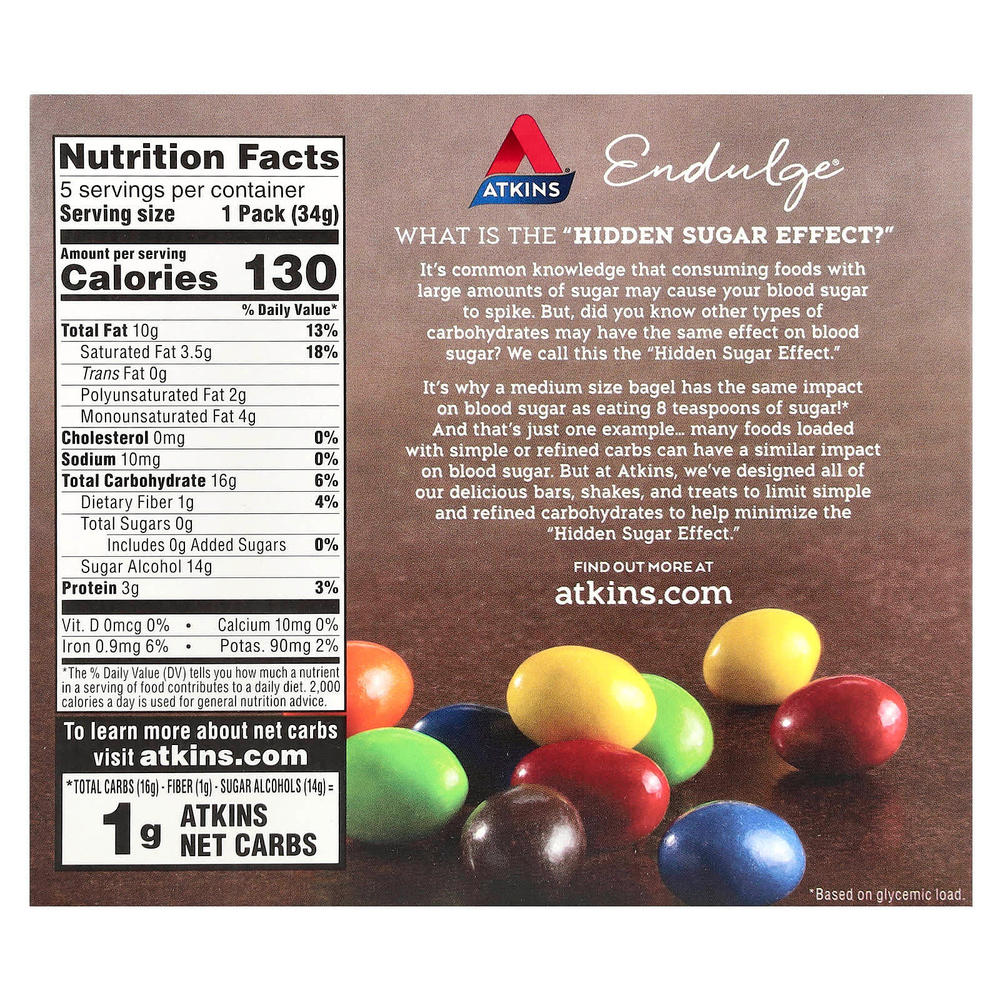 Atkins, Treat Endulge, шоколадные конфеты с арахисом, 5 упаковок, весом 34 г (1,2 унции) каждая