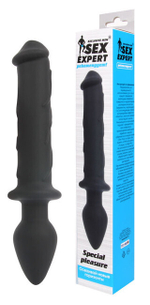 Двусторонний стимулятор пробка-фаллос Sex Expert. (23 см) (Цвет: черный)
