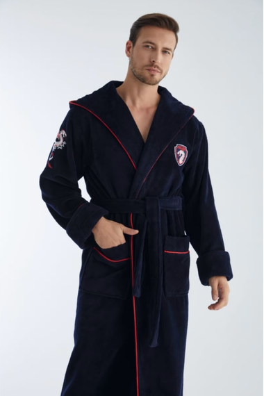 Халат мужской с капюшоном 1310 синий Nusa Турция