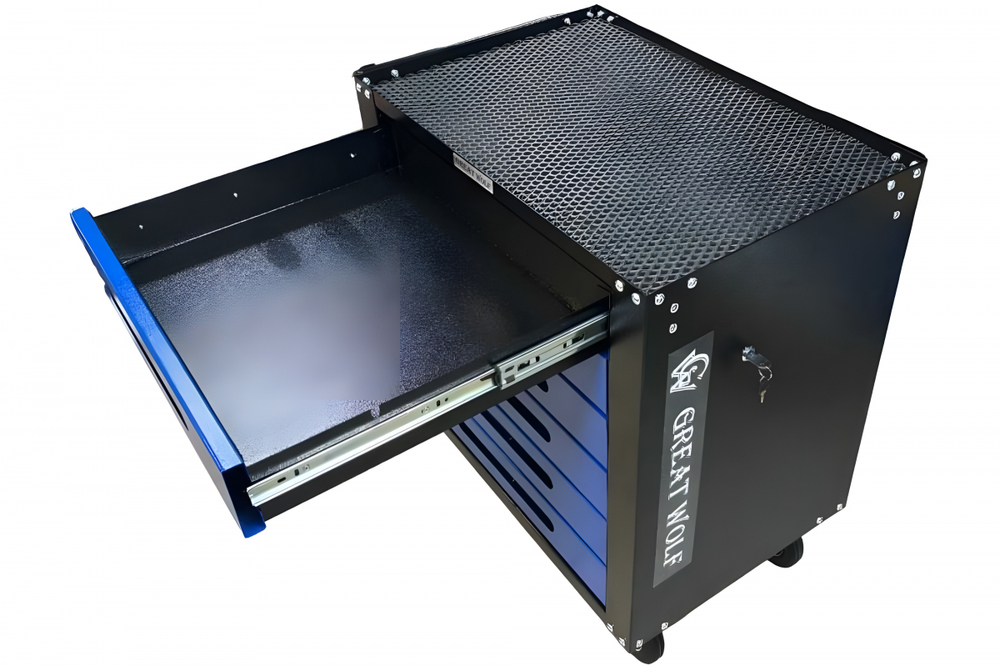 Инструментальная тележка GWT-B6S (6 ящиков, ЦЗ, увеличенные колеса с тормозом, доводчики, синяя)