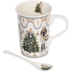 Кружка керамическая 300мл «Щелкунчик» в наборе с ложкой и подставкой, в подарочной коробке