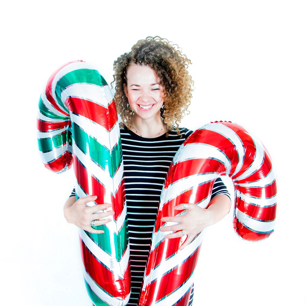 Шар (39"/99 см) Фигура, Леденец трость, Красный 1 шт.