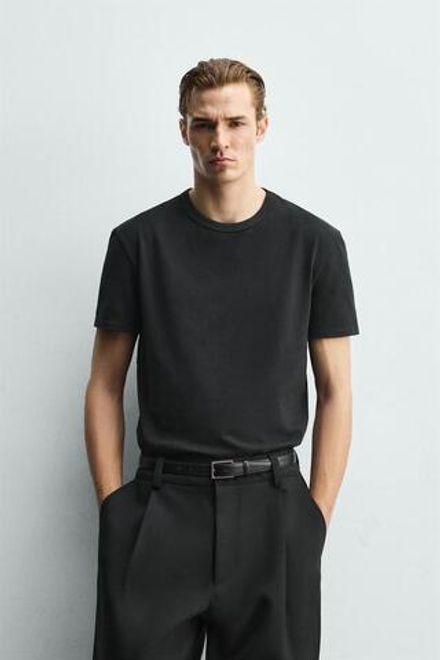 ZARA ФУТБОЛКА SOFT RELAXED FIT, ЧЕРНЫЙ