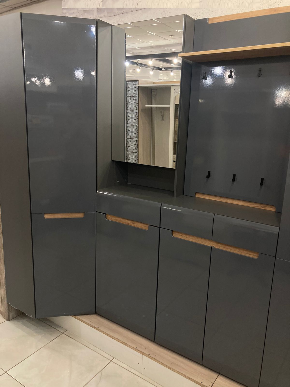 Шкаф угловой Стокгольм серый графит/графит глянец 380