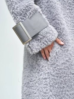 Шуба женская чебурашка тедди, серая, SilverFox