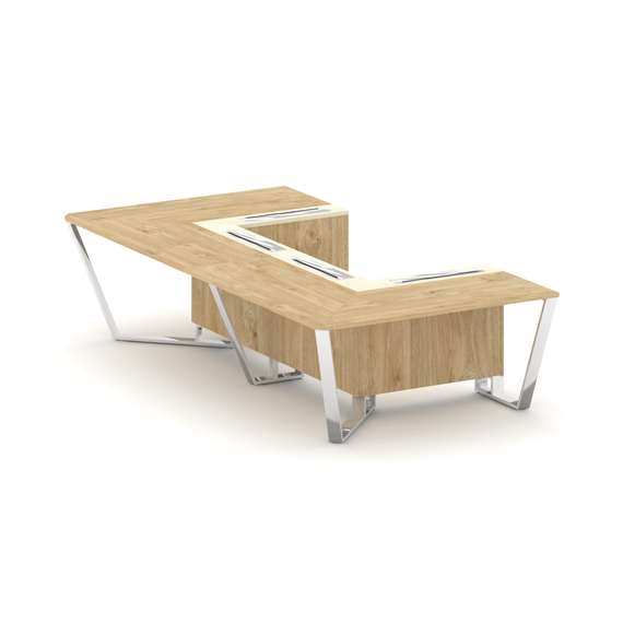 Steel Meet Стол переговорный П-образный MM-PR.B.SP-07P Тиквуд Светлый/Ваниль Глянец/Нержавеющая Стал