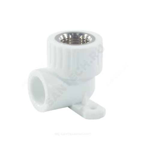 Угольник PP-R комбинированный белый Дн 20х3/4" ВР с креплением RTP (РосТурПласт) 15104