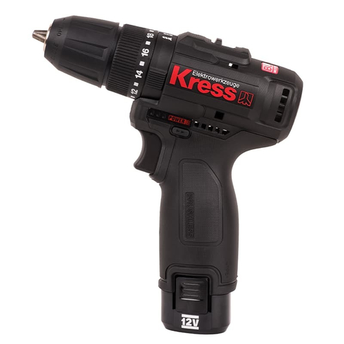 Дрель-шуруповерт 12V Kress ударная, бесщеточная, 38Нм, 2Ач x2, ЗУ акс+сумка