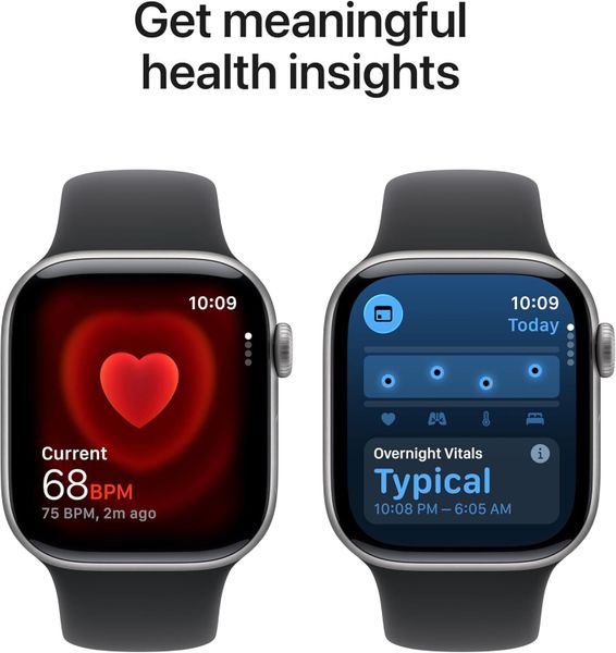 Умные часы Apple Watch Series 11 42 мм из алюминия цвета «серый космос», спортивный ремешок черного цвета (M/L)