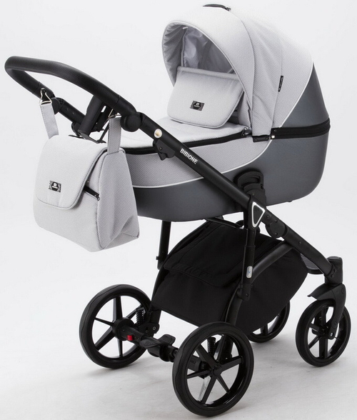 Детская коляска Adamex Bibione 2 в 1 BI-TSB13 (СВ.СЕР.ЖАКАРД+Т.СЕР.ПЕРЛ.КОЖА)