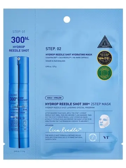 VT Cosmetics Двухступенчатая тканевая маска с микроиглами для сияния и гладкости кожи Hydrop Reedle Shot 300hL 2Step Mask 1.5+33 гр