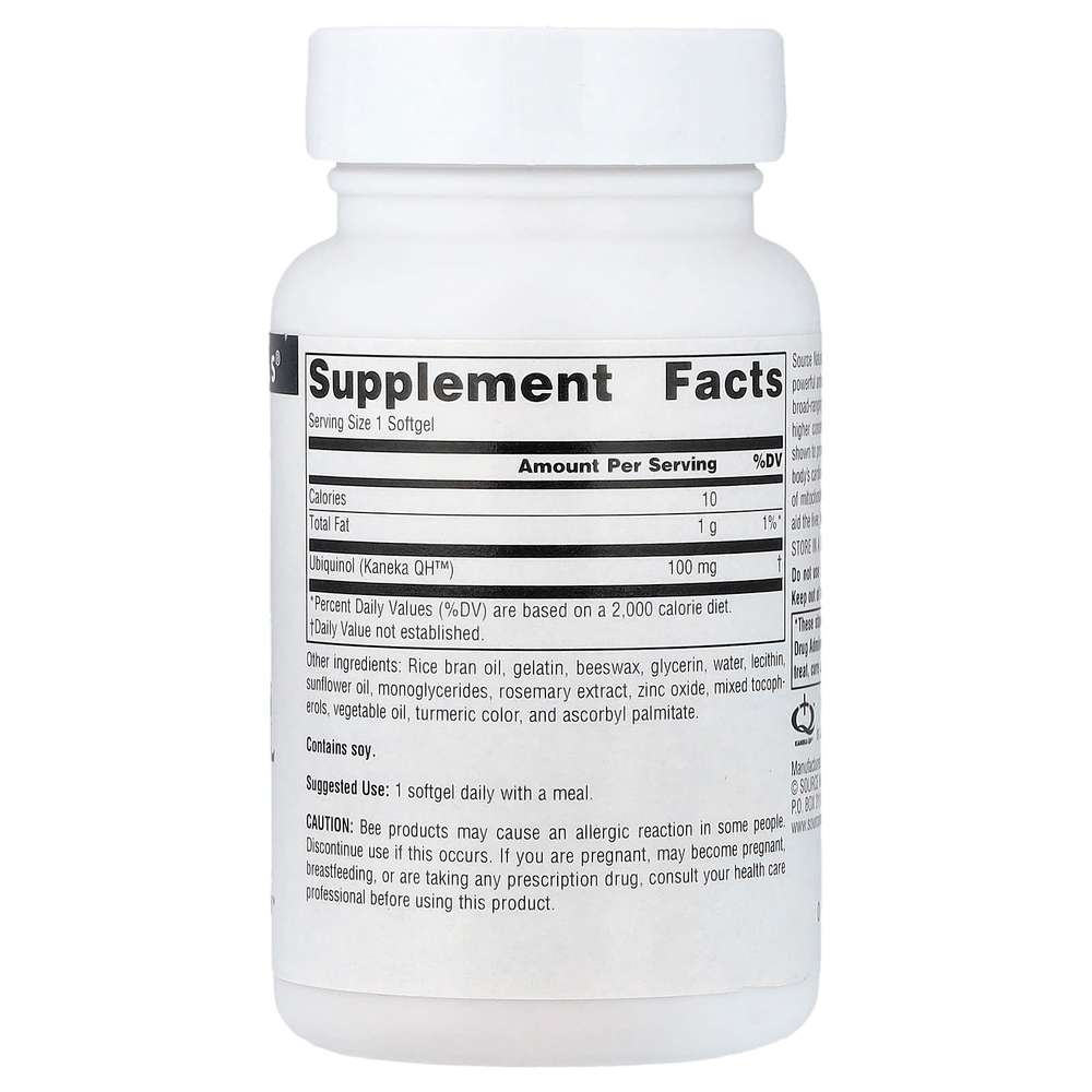 Source Naturals, Убихинол, коэнзим QH, 100 мг, 30 мягких таблеток