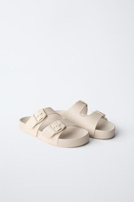 ZARA ПЛЯЖНЫЕ ТАПОЧКИ С ПРЯЖКАМИ, ЭКРЮ