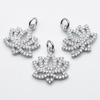 Подвеска Лотос, цвет серебро (родий), фианиты, размер 16*16 мм, цена за 1 шт