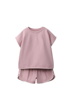 ZARA КОМПЛЕКТ ИЗ ФУТБОЛКИ И ШОРТОВ-БЕРМУД С КОНТРАСТНЫМИ ДЕТАЛЯМИ, РОЗОВЫЙ