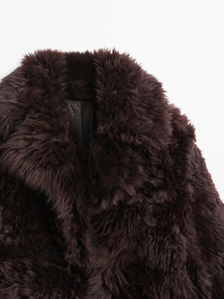 Massimo Dutti Короткая шуба из овечьей кожи с воротником с лацканами - STUDIO, коричневый