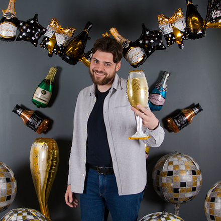 Гирлянда (41''/104 см) Фигура, С Днем Рождения, Стильный микс, Черный/Золото, 2 шт. в упак.