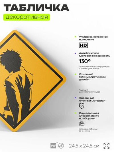 Табличка по аниме "Блич, Ичиго Куросаки, Bleach" на дверь и стену, прикольная штука в подарок анимешнику, декоративный знак, 24,5х24,5 см, пластиковая, Айдентика Технолоджи
