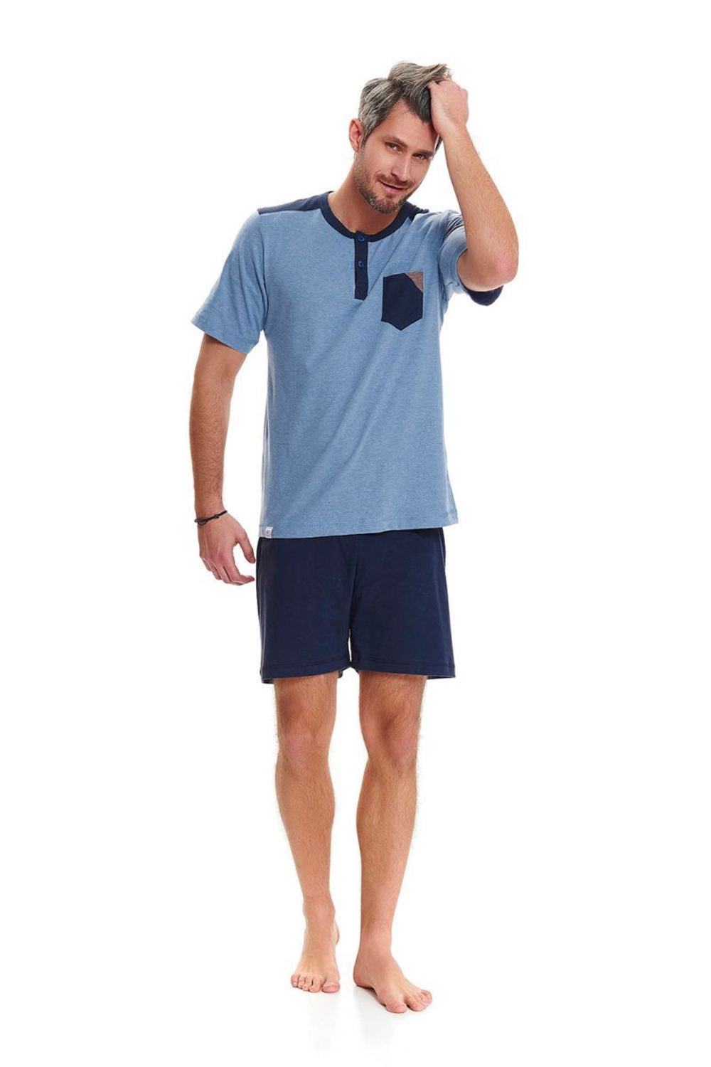 Мужская пижама с накладным карманом на футболке (Размер: L) (Цвет: синий)