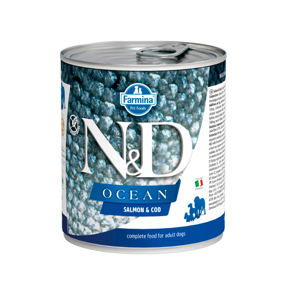 Влажный корм N&D DOG OCEAN SALMON&COD с лососем и треской для взрослых собак, 285 г