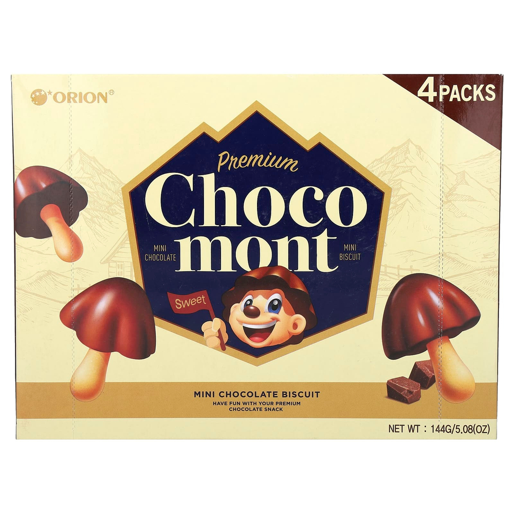 Orion, Premium Choco Mont, шоколадное мини-печенье, 4 упаковки по 30 г