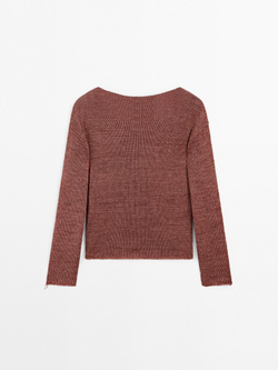 Massimo Dutti Свитер изо льна с вырезом «лодочка», розовый