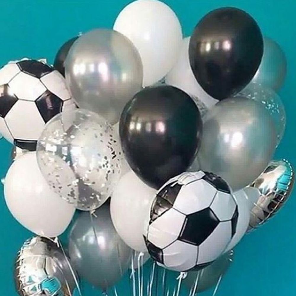 Шар (18"/46 см) Круг, Футбольный мяч, Черный 1 шт.