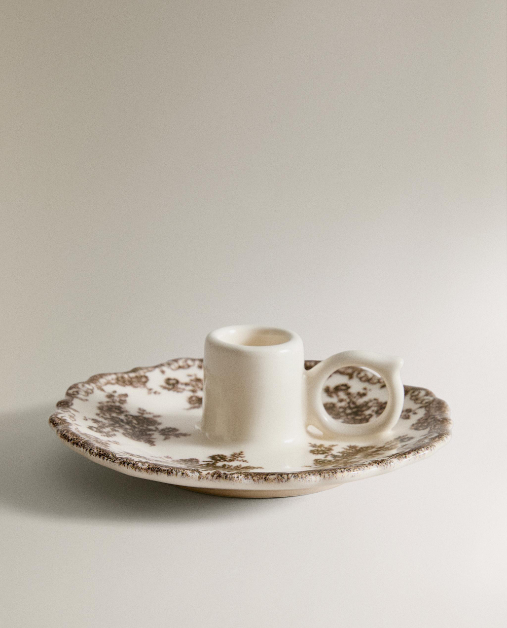 Zara Home Подсвечник из фаянса, цвет тёмно-зелёный, 16 см