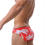 Красные мужские плавки-брифы с принтом в виде пальм (Размер: L) (Цвет: красный)