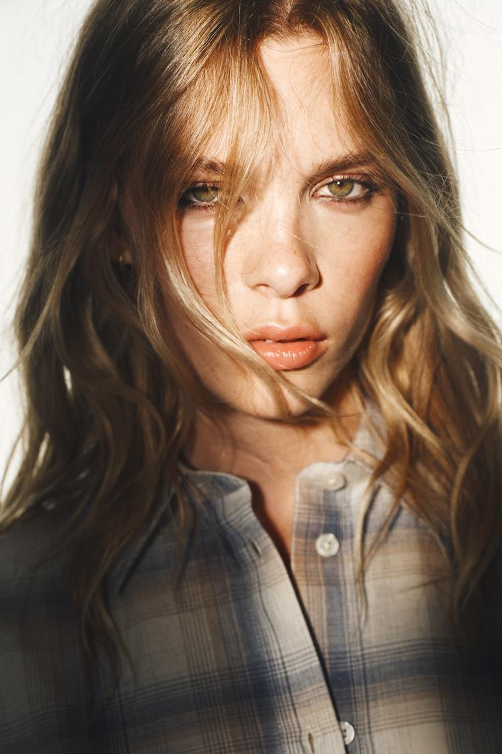 ZARA РУБАШКА ОВЕРСАЙЗ В КЛЕТКУ С КАРМАНОМ, ПЕСОЧНЫЙ/СИНИЙ