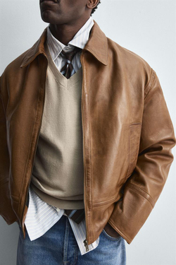 ZARA КОЖАНАЯ КУРТКА, КОРИЧНЕВЫЙ