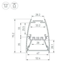 Профиль LINE-5075-U-HONEYCOMB-2000 BLACK (Arlight, Алюминий) 044885