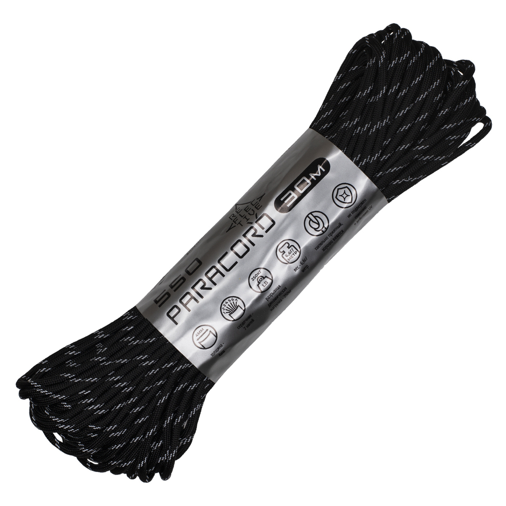 Паракорд 550 CORD nylon 30м световозвращающий (black)