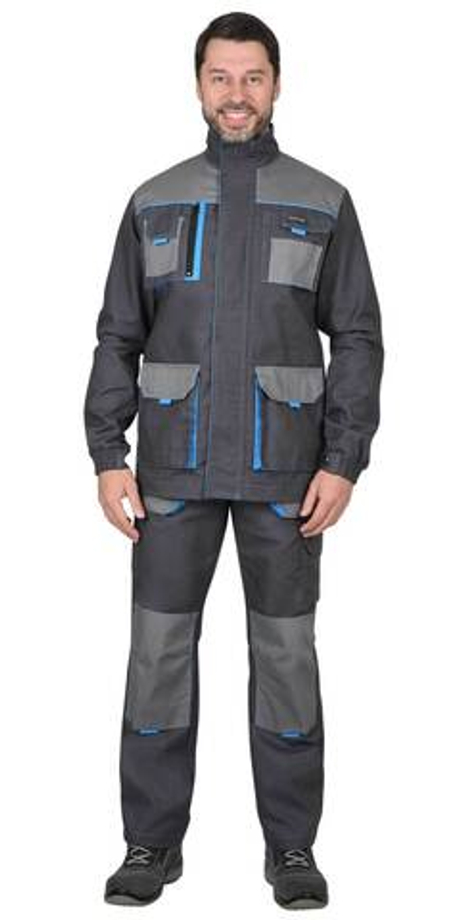 Костюм "Двин" куртка, брюки т.серый со ср.серым и голубой отделкой пл. 275 г/кв.м