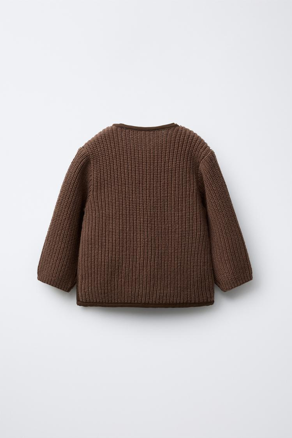 ZARA СТЕГАНАЯ КУРТКА С ТРИКОТАЖНОЙ ОТДЕЛКОЙ, ШОКОЛАДНЫЙ