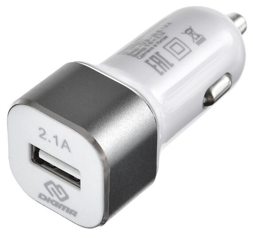Автомобильное зарядное устройство Digma DGCC-1U-2.1A универсальное белое