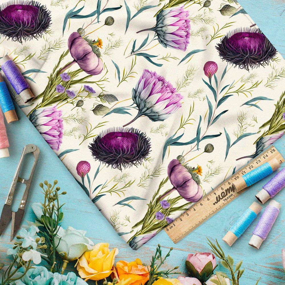 Ткань кулирная гладь репейник в цветах