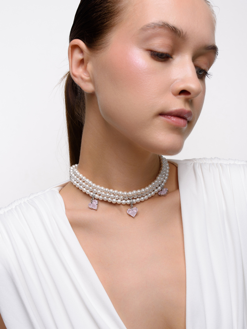 Колье "Delicacy pink soul" Silver