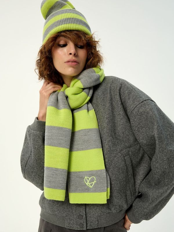 Шарф в полоску серый / лимон - фото 5