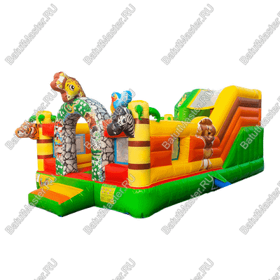 Коммерческий надувной батут "Сафари-экскурсия" с горкой, 6*4*2,8 м