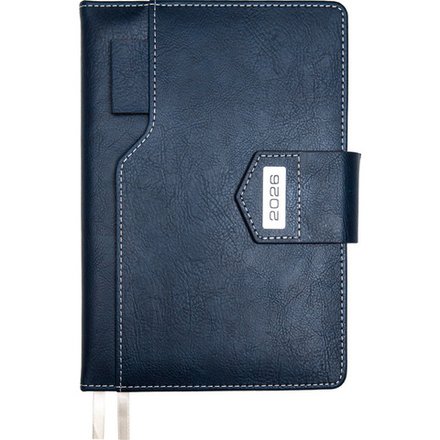 Ежедневник дат. 2026г А5 deVENTE Prestige 336стр.,синий, тв.обложка, кожзам, ляссе, карман