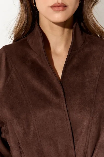 Куртка из экозамши с воротником стойкой цвета шоколад