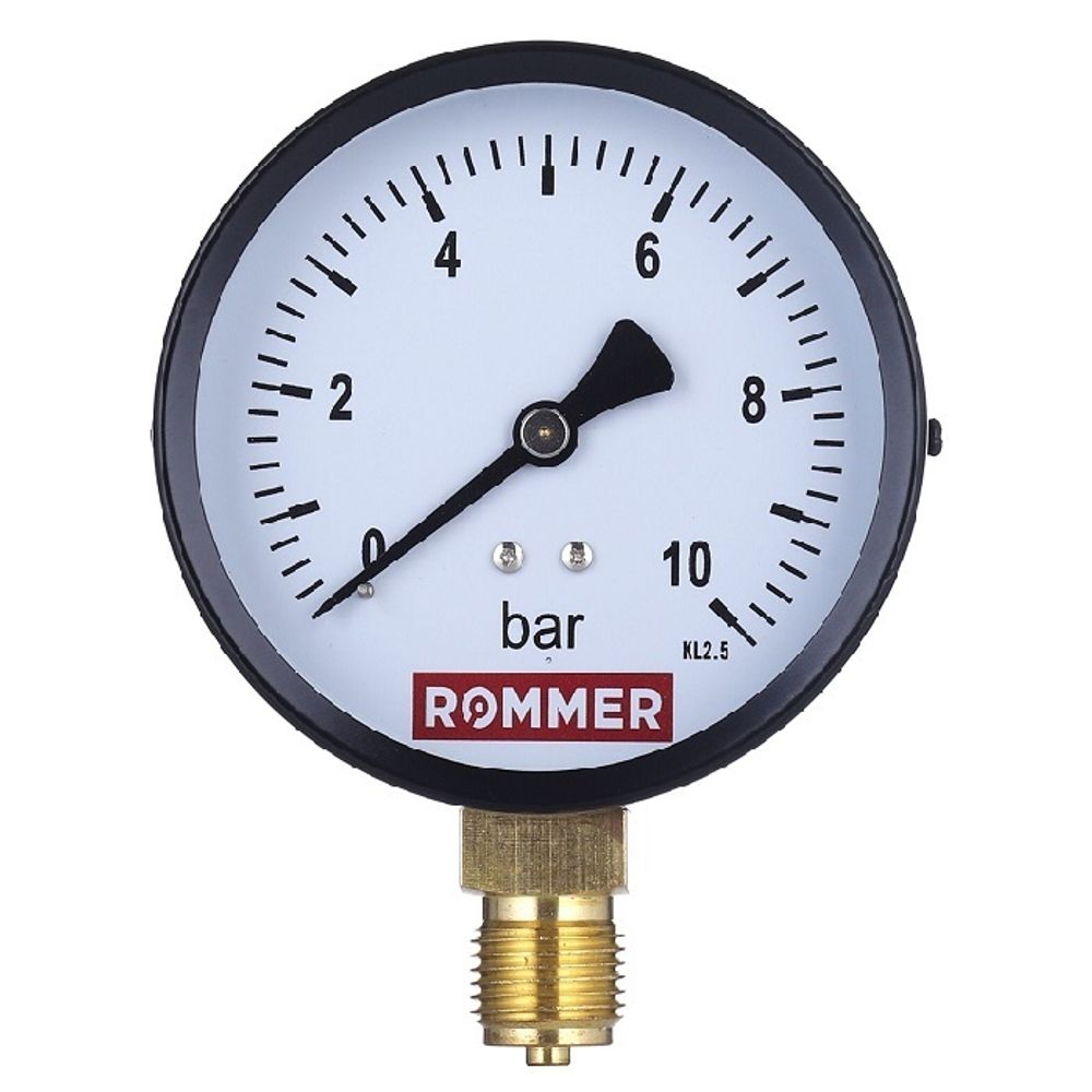 Манометр радиальный Rommer 1/2&quot;, 10 бар, 80 мм (RIM-0010-801015)